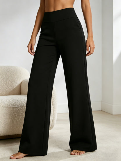 2pcs Women's High Waist Solid Color Wide Leg Pants with Double Pockets, Butt Lifting Slim Fit Trousers, Lightweight Breathable Skin-Friendly Fabric, Versatile for Office Work Daily Streetwear