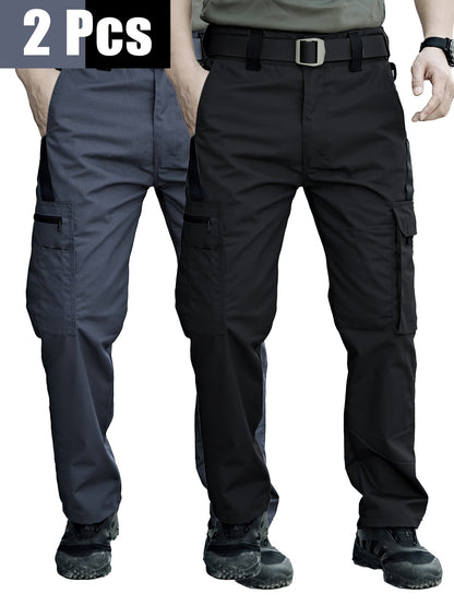 2 Pairs of Men's Tactical Cargo Pants, Outdoor Construction Hiking Multi-pocket Durable Casual Tactical Trousers | Adjustable Waistband | Hiking and Mountaineering Gear (waistband Not Included)
