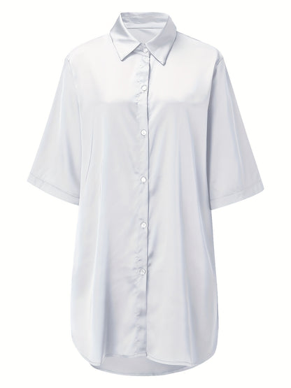 European And American Solid Color Sexy Shirt for Women Comfortable And Smooth Home Wear Long Pajamas