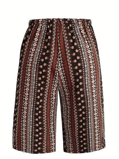 2pcs Women'S Casual Shorts Set - Black & White Abstract Print, Drawstring Waist, Lightweight, Perfect for Beach & Summer Outings, Summer Casual Wear|Abstract Print Shorts|Lightweight Shorts