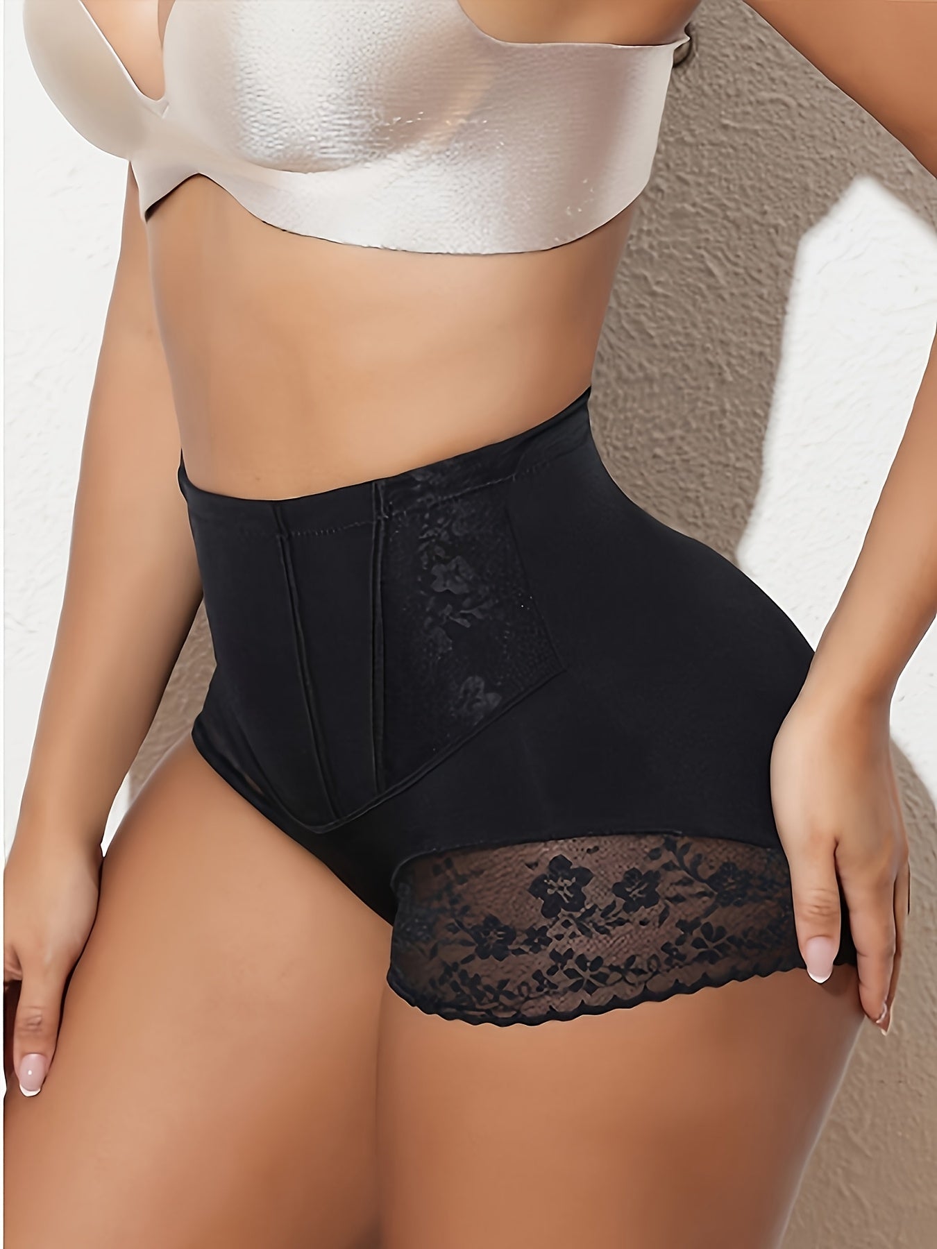 Women's Seamless Butt Lifting High Waisted Tummy Control Shapewear Shorts - Lace Trim Compression Briefs with Firm Medium Support, Faja Shorts for Casual Attire, High Waisted Shorts