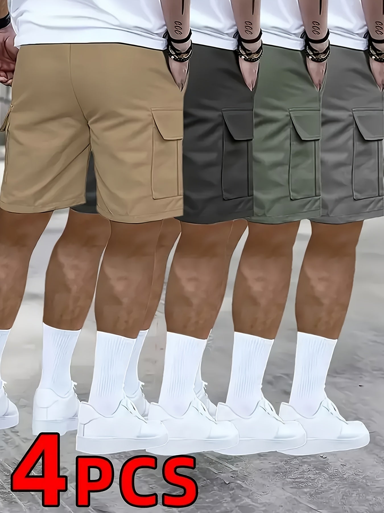 4pcs Men'S Sports Large Pocket Capacity Workwear Practical Shorts for Work