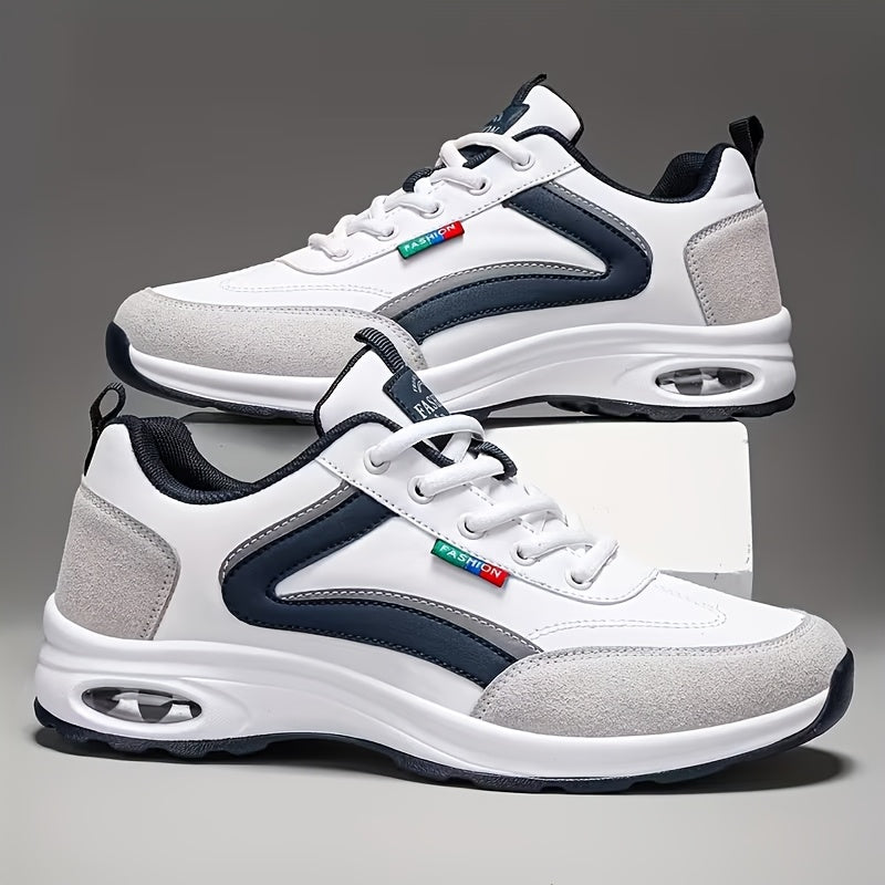 [Men's Fashion Sneakers] Men's Fashion Sneakers - Lace-up Design, PU Material, Comfortable Lining, Non-slip Casual Style, Soft-soled Running Shoes, Suitable for Outdoor Activities