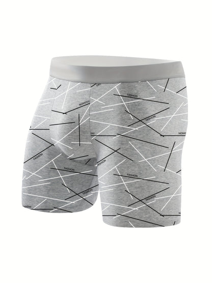 Set of 8 Men'S Long Boxer Briefs - Flexible, Airy, Gentle on Skin, Everyday Wear Featuring Geometric Patterns, High-Rise, Cozy Underwear | Geometric Patterned Briefs | Elastic Material