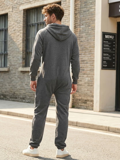 Lkwxsai Men'S Hooded Fleece Lining Jumpsuit, Long Sleeve Full Zipper Overalls with Kangaroo Pockets