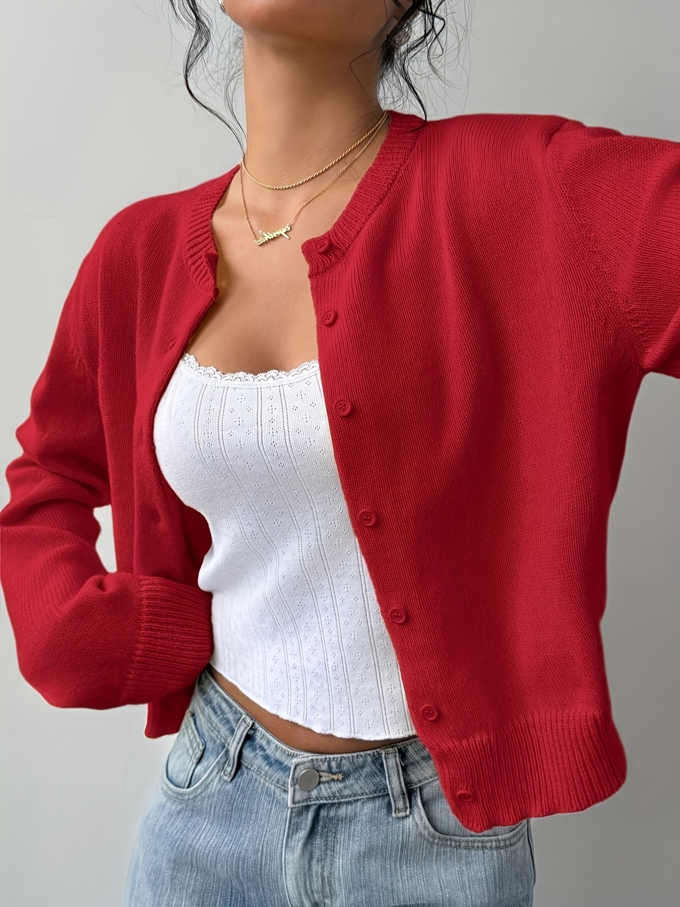 Womens Local Warehouse New Arrivals, Spring Autumn Round Neck Button Cardigan, Elegant Noble Ladies Cropped Long Sleeve Tops, Soft Slim Fit Casual Daily Outerwear, Ropa De Mujer Fashion Female Clothes Discount Promotion