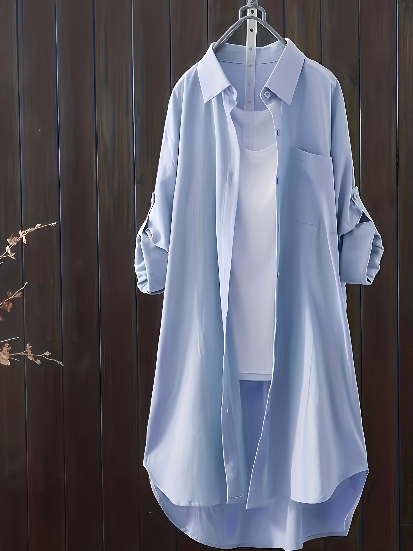 Plus Size, Plus Size Women's Solid Long Sleeve Shirt, Breathable Collar Button Blouse, Loose Fit Elegant Tops for Summer, 1XL-5XL