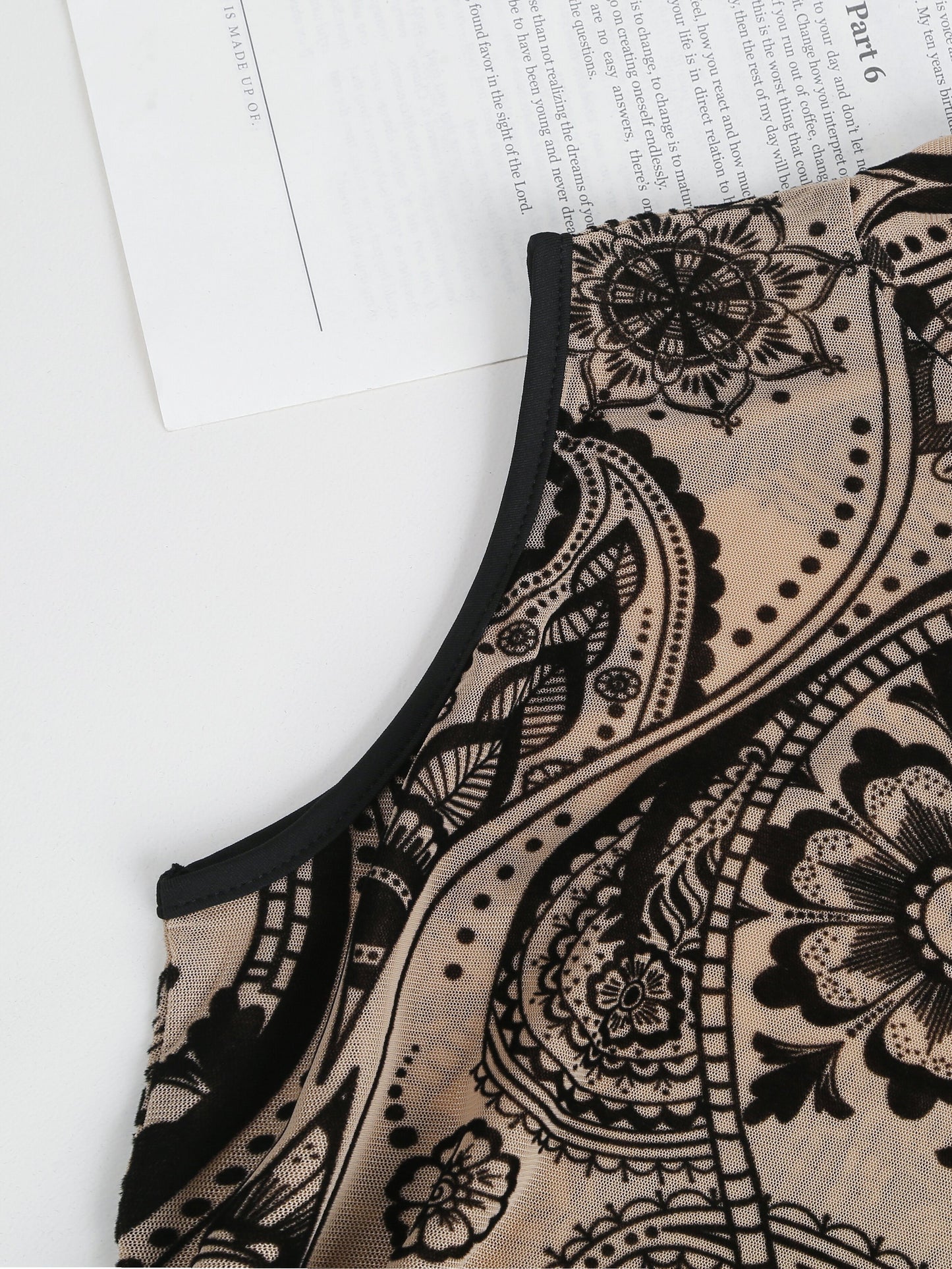 Elegant Sheer Mesh Bodysuit with Tropical Print - Sleeveless, Stretchy & Machine Washable for Women