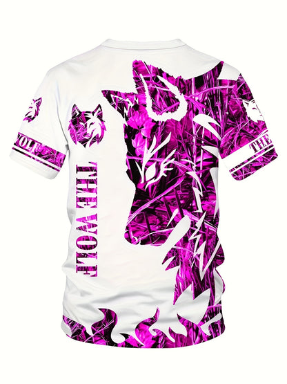 Summer Men's wolf pattern casual round neck short-sleeved T-shirt and shorts 2pcs set, suitable for outdoor activities