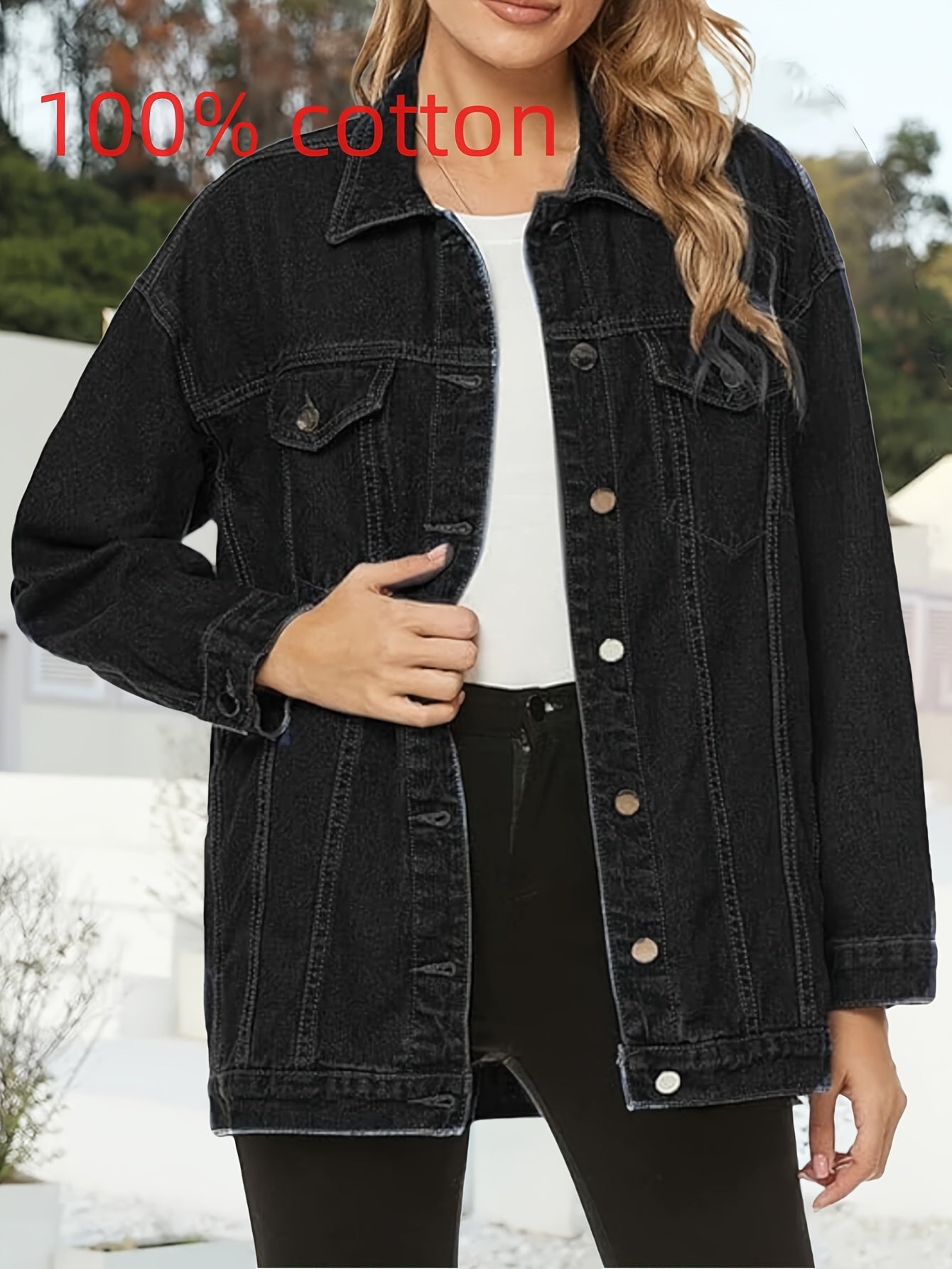 Women'S Oversized Mid-Length Denim Motorcycle Jacket