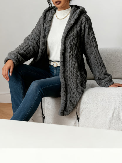 Oversized Chunky Cable Cardigan for Women in Soft Pink, Featuring an Open Front And Long Sleeves. This Winter Coat Is Perfect for Casual And Semi-Formal Fall And Winter Outfits, Designed Without Buttons