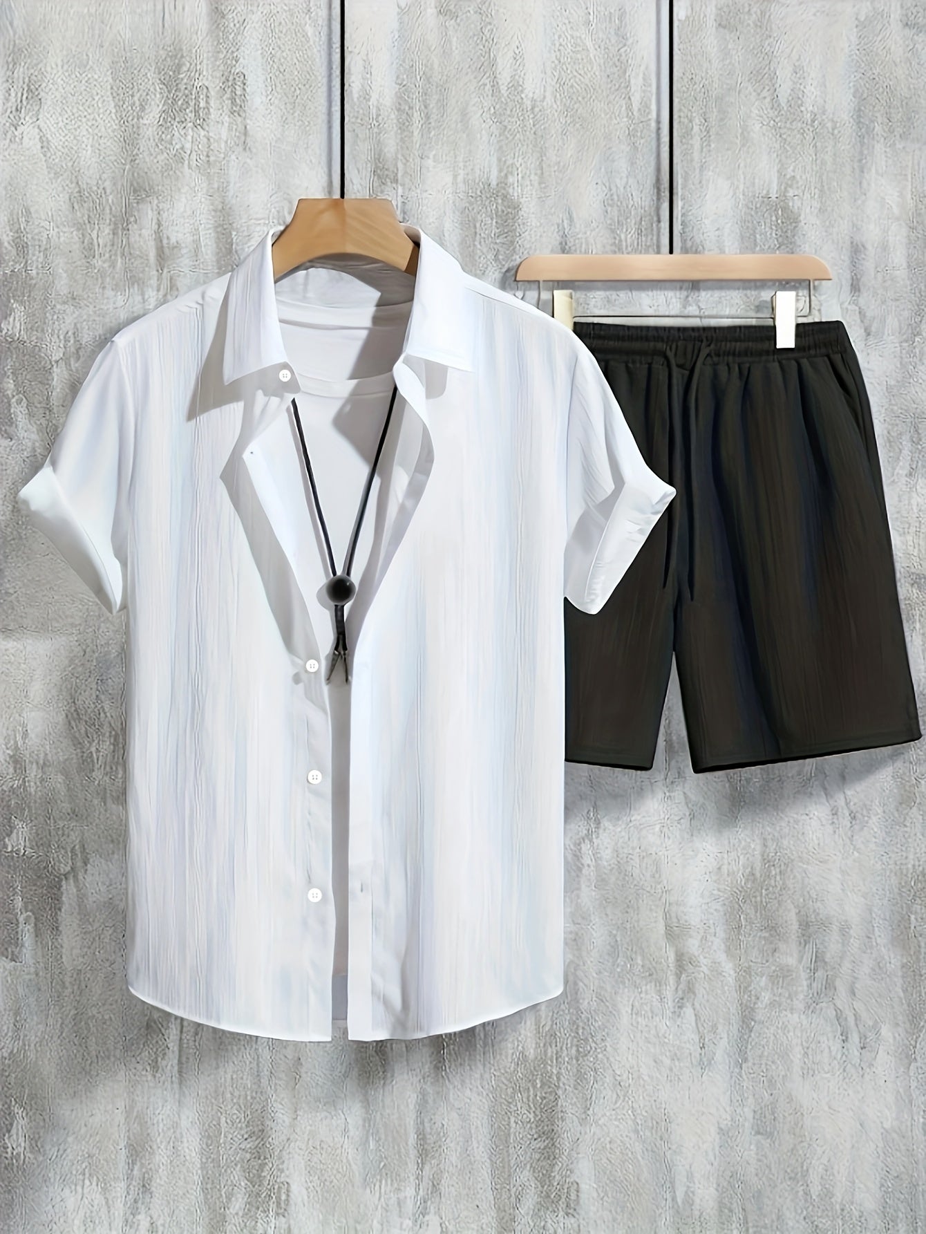 Set of 2pcs for Men Including a Solid Color Short Sleeve Shirt with a Single Button And Matching Pants, Perfect for Casual Wear