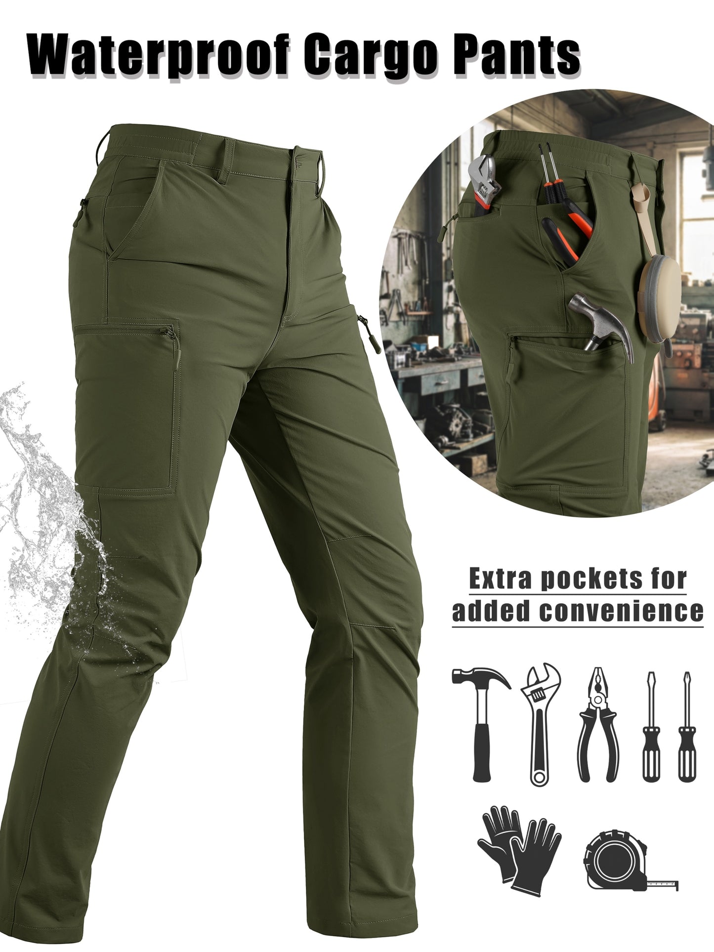Men'S Cargo Pants Spring Hiking Trousers Quick-Dry Ripstop Stretch Fabric Breathable Moisture-Wicking Lightweight Elastic Waist And 3D-Cut 6 Pockets Outdoor Pants for Fishing Travel Camping, Work in Spring And Summer