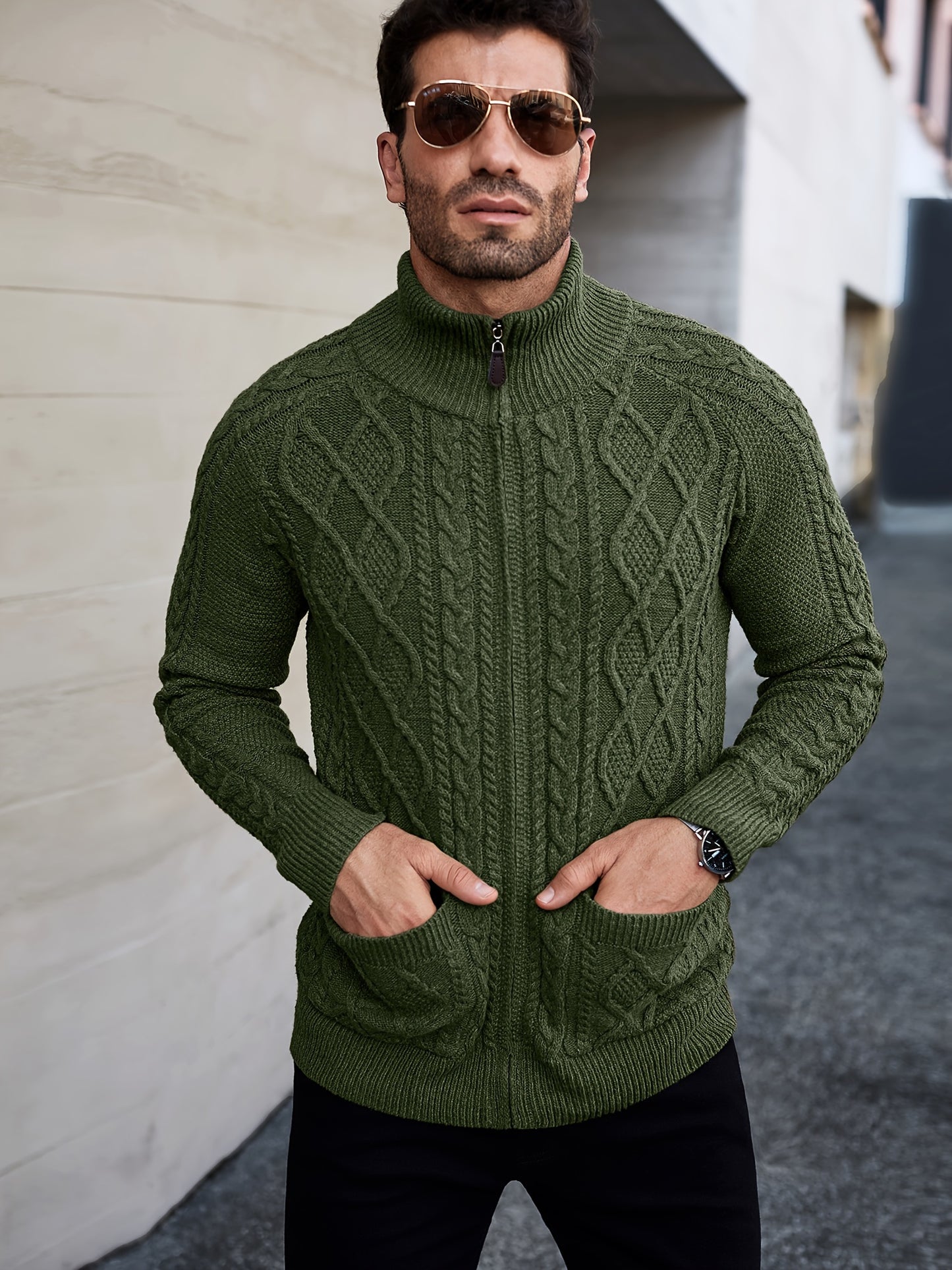 Men'S Cardigan Sweater, Solid Color Cable Knit Full Zipper Sweater, Casual And Warm Sweater For Autumn And Winter, A Good Gift For Friends, Or A Blind Box Gift.