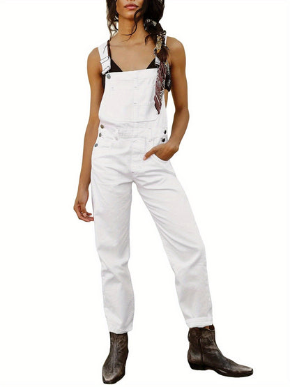 [Denim Bib Overalls] 1pc Women's Denim Bib Overalls Jumpsuit - Loose Fit, Straight Wide Leg Baggy Jean Style with Pockets, Machine Washable Casual Spring Summer Fall Outfit, Sizes S-XXL