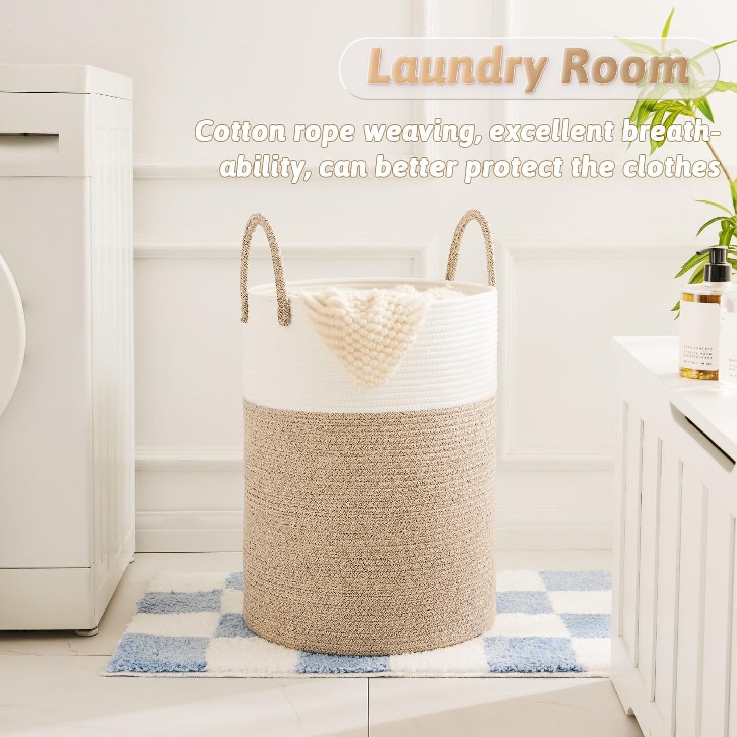 Collapsible Laundry Basket, Woven Rope Laundry Hamper, 12.15gal/15.85gal/ 21.13gal/26.42gal Laundry Bag For Decor Storage Of Dirty Clothes, And Blankets In Bathroom, Room And Living Room
