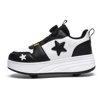 Skating Footwear - Breathable Mesh Low-Top Sneakers Featuring Removable Wheels, Suitable for Outdoor Activities, Roller Skating, Casual Use, And Stylish Young Footwear for Kids, Equipped with a Comfortable TPR Insole, Perfect for Boys