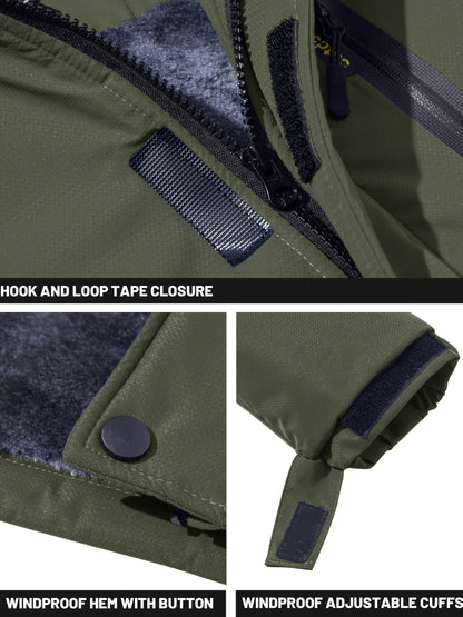Men'S Winter Ski Jackets Warm Fleece Lined Coats Waterproof Windproof Hooded Thermal Outdoor Parka Thick Sport Hiking Jogging Camping Fishing Climbing Traveling Skiing Snowboarding Casual Windbreaker