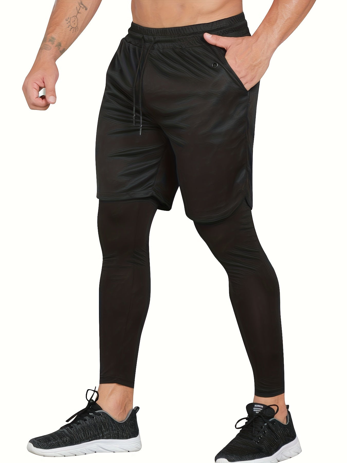 Set of 2 Men'S 2-In-1 Running And Workout Pants Designed for Gym Use, Featuring a Towel Loop