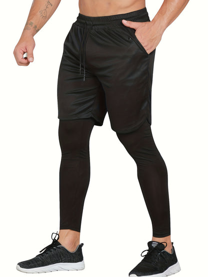 Set of 2 Men'S 2-In-1 Running And Workout Pants Designed for Gym Use, Featuring a Towel Loop