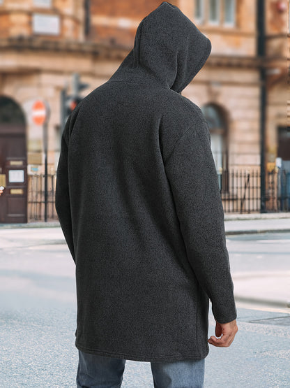 Men's Casual Hoodie, Hooded Mid Length Coat, Lined Zip Up Hoodie, Stylish Slim Fit Hoodie with Pockets, Suitable for Daily Wear, Outdoor Activities And Street