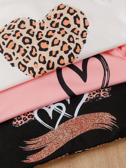 Baby Girl Clothes, 6pcs Baby Girl Items, Fall Winter Outfit Set, Heart Leopard Print Hoodie & Pants Suits, Casual Daily Wear For 236.22-1417.32inch Toddler Baby, for Outdoor
