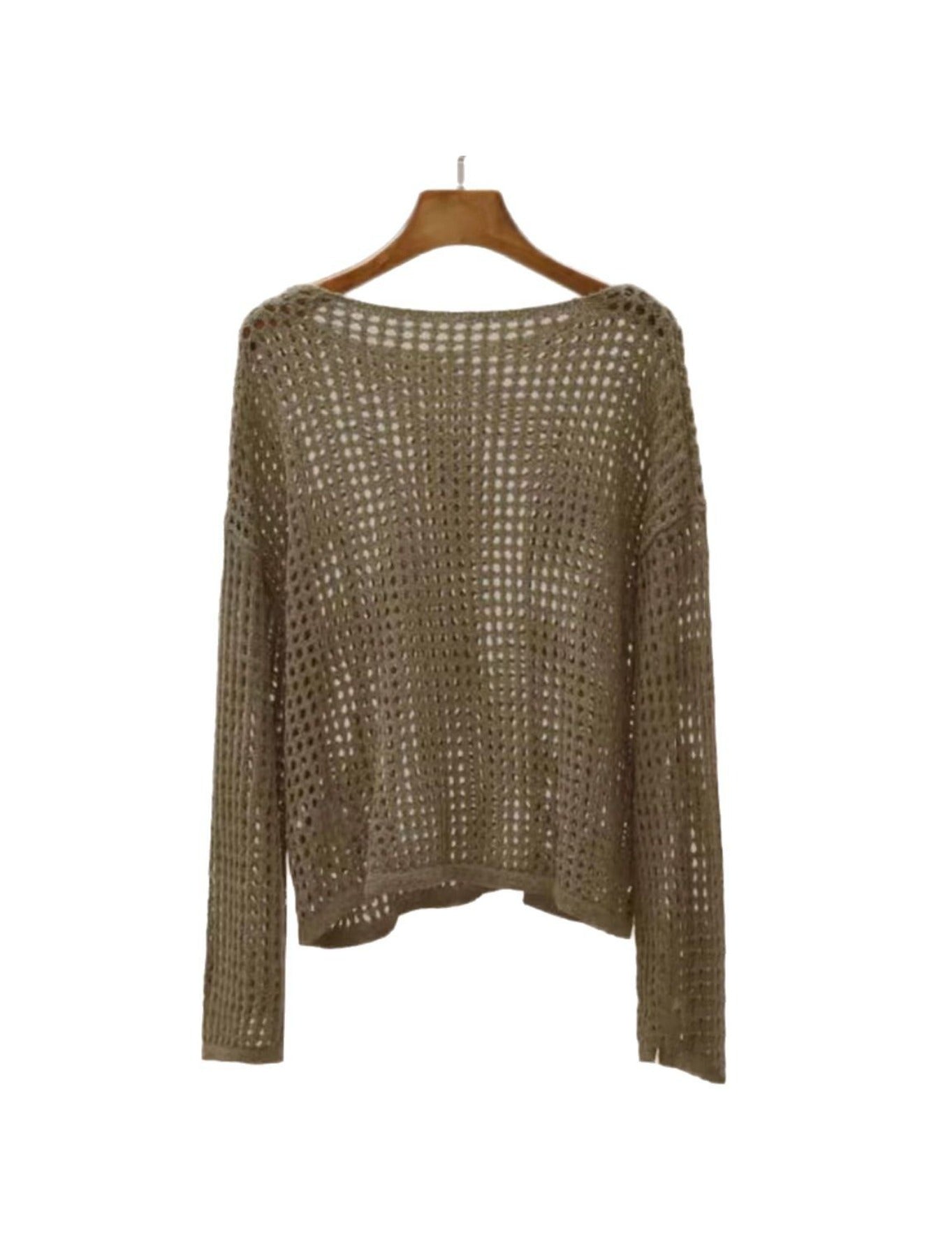 1pc, Hollow Round Neck Loose Sweater, Sunscreen/Commuting, Women Who Prefer Loose Casual Style, Women'S Top, Shoulder Sleeves And Loose Version, Versatile Sunscreen Blouse