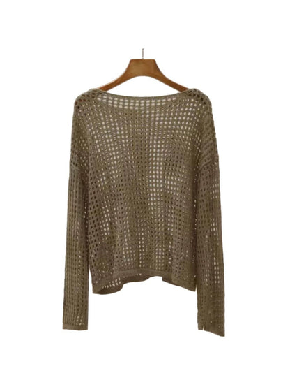 1pc, Hollow Round Neck Loose Sweater, Sunscreen/Commuting, Women Who Prefer Loose Casual Style, Women'S Top, Shoulder Sleeves And Loose Version, Versatile Sunscreen Blouse