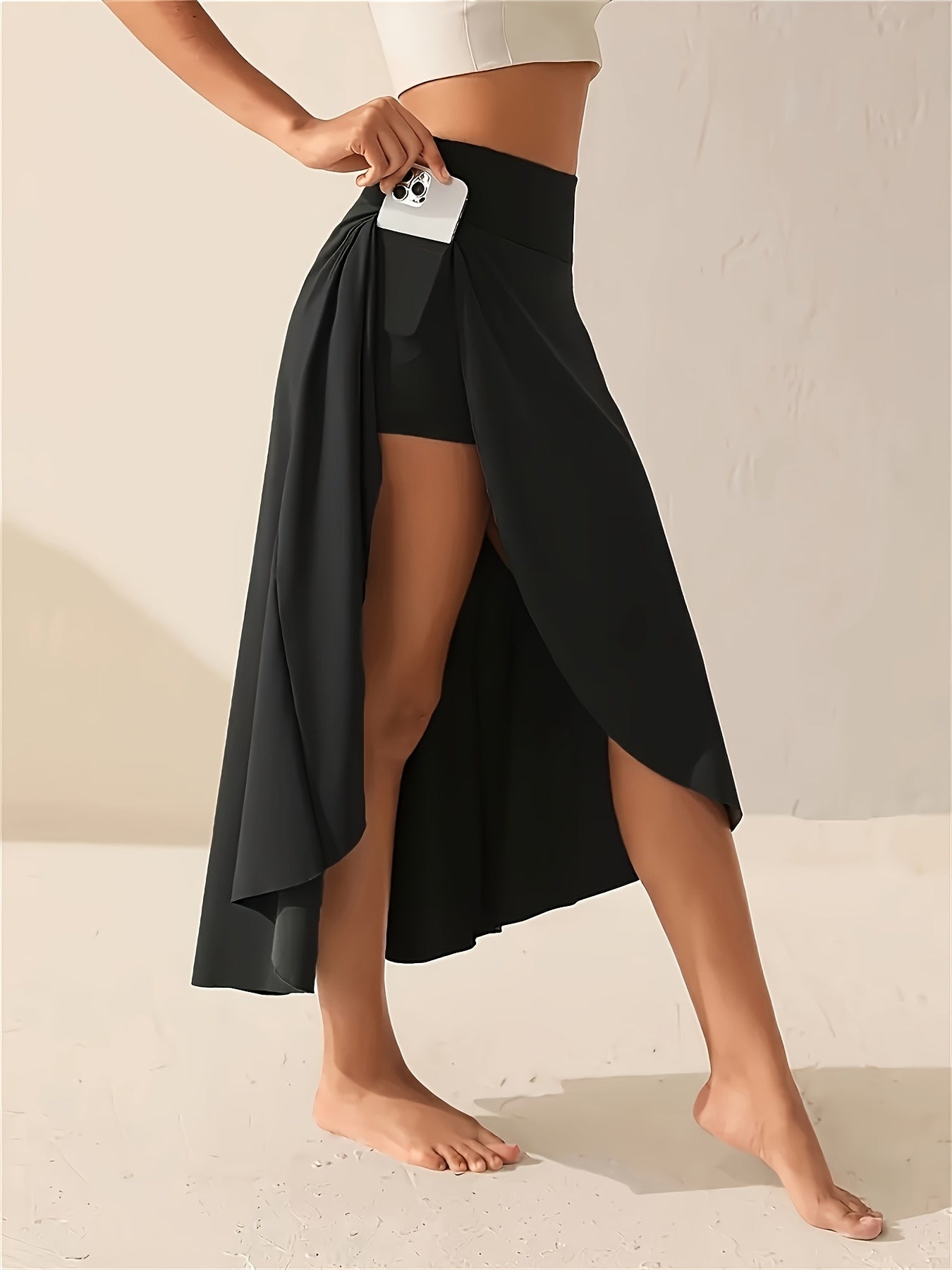 2026 Plus Size High Waist Skort with Pockets - Stretchy Side Slit, Lightweight Long Culottes for Women | Summer Vacation Beachwear, Summer Skirt (Black/Burgundy) Game Day Outfit, Football Fan Gear for All Fans