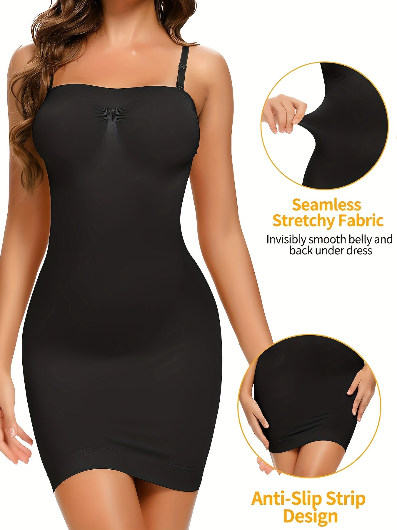 2pcs Women'S Tummy Tuck Shapewear Dress, Adjustable Spaghetti Straps Full Body Shaping Petticoat, Slips for Women Under Dress, Shapewear for Women Tummy Control, Firm Shapewear Dresses for Women, Shapewear Dress