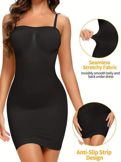 2pcs Women'S Tummy Tuck Shapewear Dress, Adjustable Spaghetti Straps Full Body Shaping Petticoat, Slips for Women Under Dress, Shapewear for Women Tummy Control, Firm Shapewear Dresses for Women, Shapewear Dress