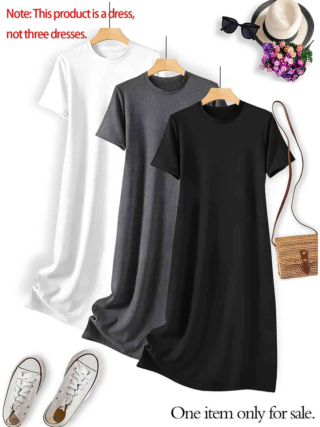 A Women'S Round-Neck Short-Sleeved A-Line Skirt- Loose-Fitting, Breathable And Soft Mid-Length Summer Vacation Dress, Machine-Washable Solid-Color Casual Wear for Spring And Summer Travel, Durable Adult Clothing (Note: This Product Is A Dress)