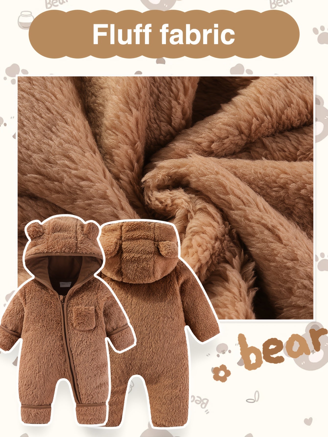 Newborn Baby Outfit Suit Bear Onesie Fold-Over Mittens Footies Girls Boys Winter Fleece Clothes Hooded Jumpsuit Romper