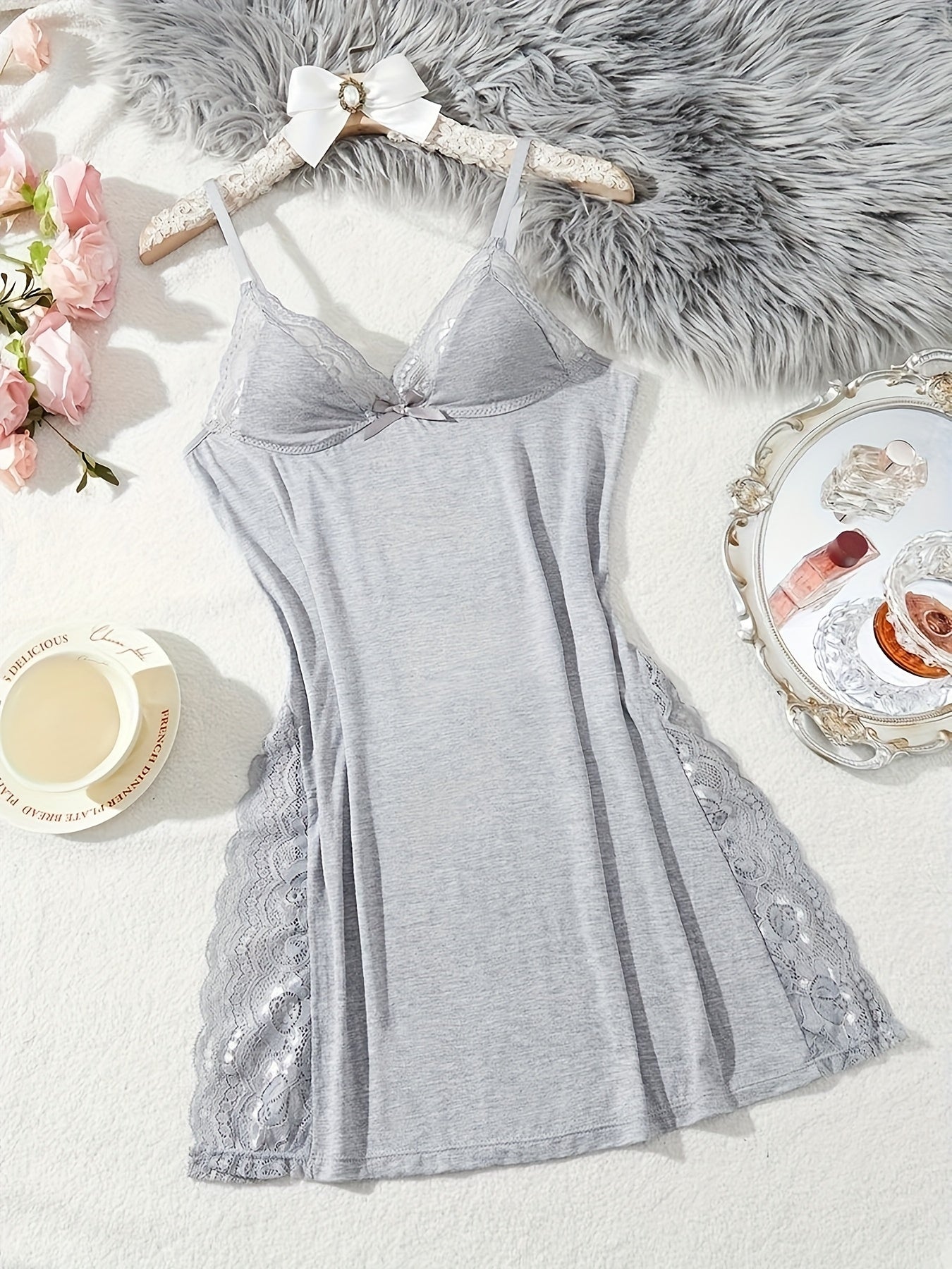 3 Sets Sexy Lace Lingerie for Women Deep V Babydoll Nightgown with Spaghetti Straps, Sheer Lace See-Through Nightwear for Romantic Nights & Honeymoon 3 Sets Sexy Lace Lingerie for Women with Thong Deep V Babydoll Nightwear, Sheer Mesh Nightdress