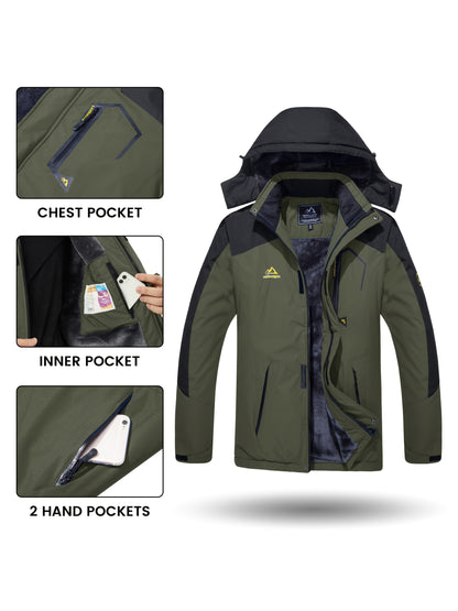 Men'S Winter Ski Jackets Warm Fleece Lined Coats Waterproof Windproof Hooded Thermal Outdoor Parka Thick Sport Hiking Jogging Camping Fishing Climbing Traveling Skiing Snowboarding Casual Windbreaker