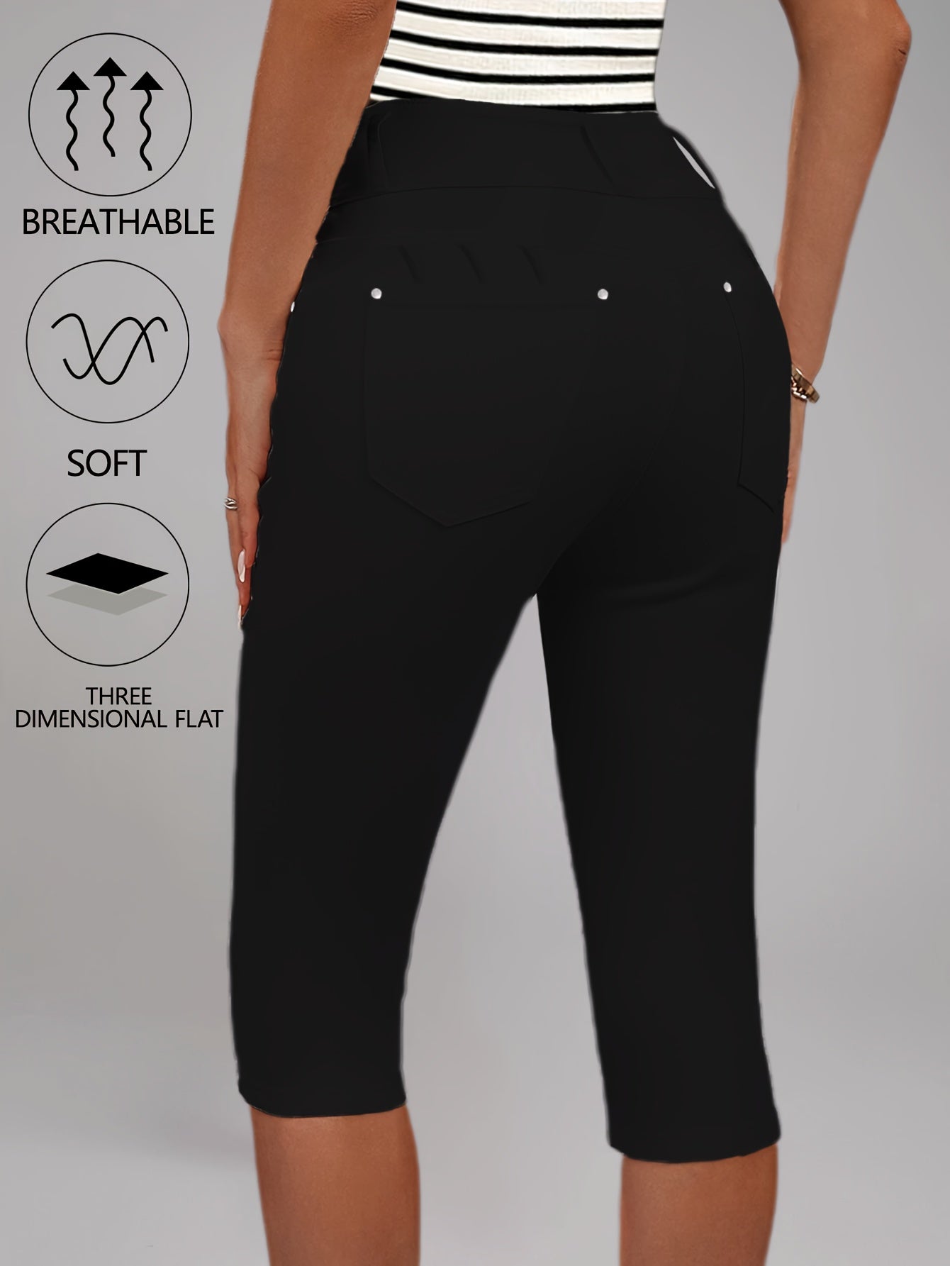 [High-Waisted Stretch Capri] Women's Deep Red High-Waisted Stretch Capri Pants Triple Row Button Fly with Metal Rivet Accents Booty Lifting Design 7/8 Length Cropped Jeans High Elasticity Soft Comfortable Machine Washable Versatile Wardrobe Essential for