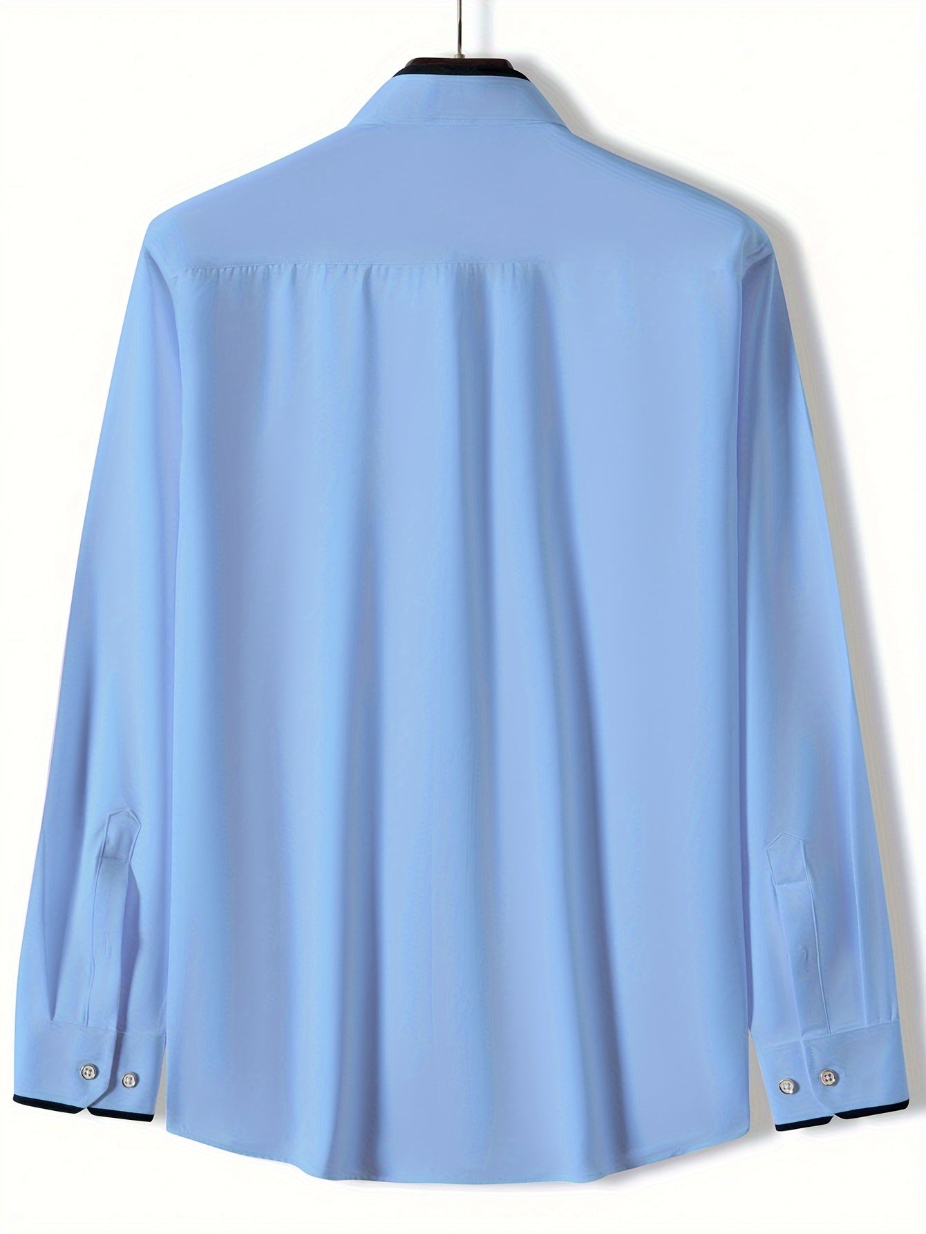 Color Block Fold-Up Collar Crystal Buckle Formal Shirt Men'S Long Sleeve Contrast Color Stretch Iron-Free Business Casual Top with Loan Fashion Cardigan Shirt