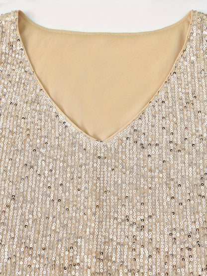 Sparkling Sequin V-Neck Sleeveless Top, Elegant Casual Tank for Spring and Summer Wear