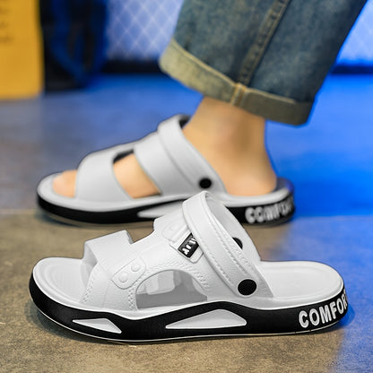 RECOMFOX Men'S EVA Slides - Comfortable, Non-Slip, Open-Toe Slippers with Arch Support for Indoor & Outdoor Use - Stylish Black with Red Accents for Beach, Shower, and Casual Wear