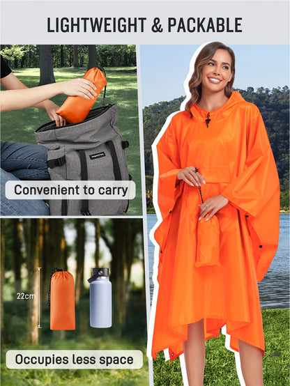 3-In-1 High Quality Hooded Rain Poncho with Side Pockets - Durable Polyester, Windproof for Outdoor Activities Like Camping, Hiking & Cycling