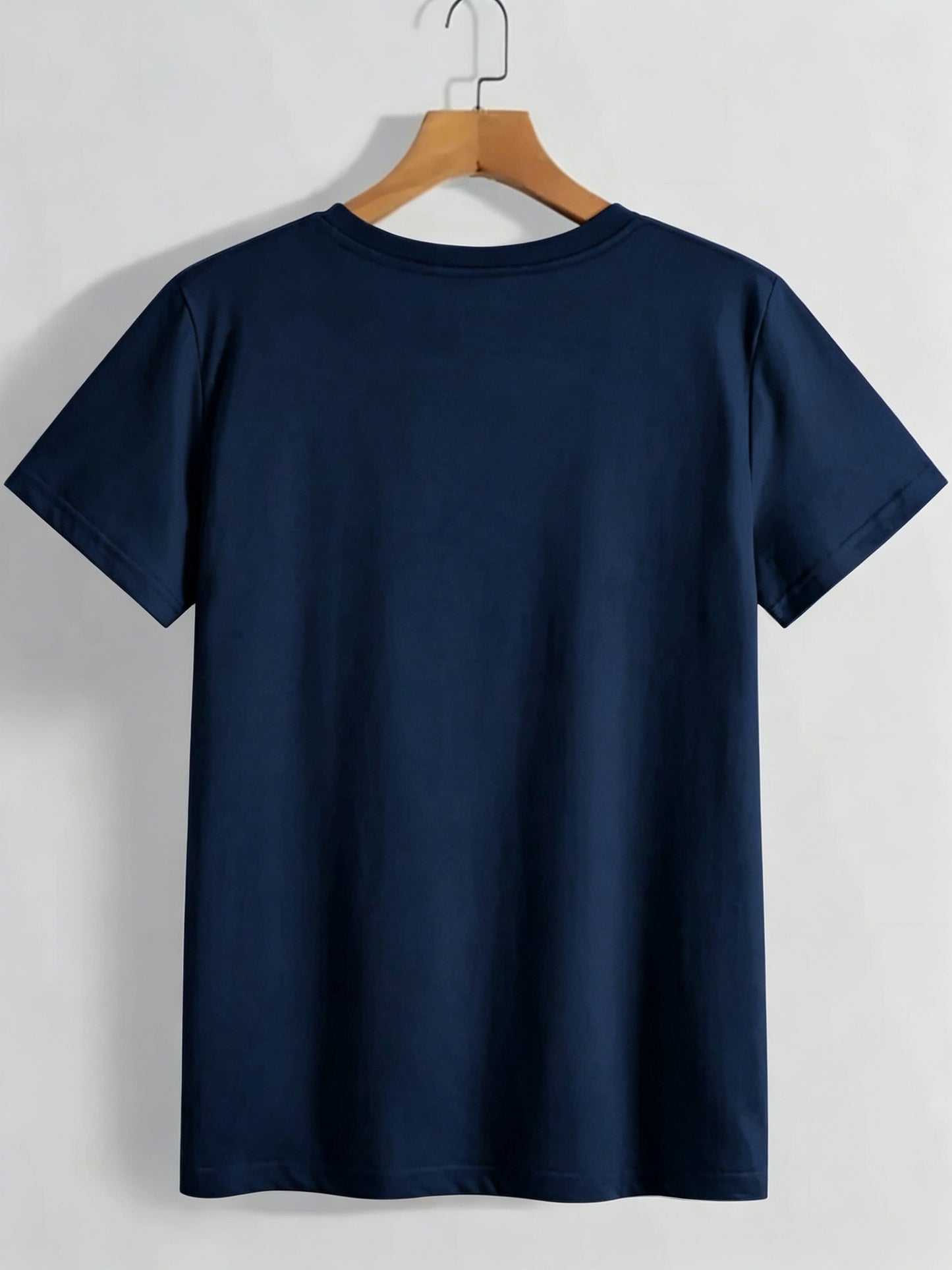 Women's Casual Short-sleeve T-shirt - Navy Blue with Daisy Floral Print, Loose-fitting Round-neck Summer Top, Machine-washable Breathable Fabric Suitable for Casual Wear, Women's T-shirt