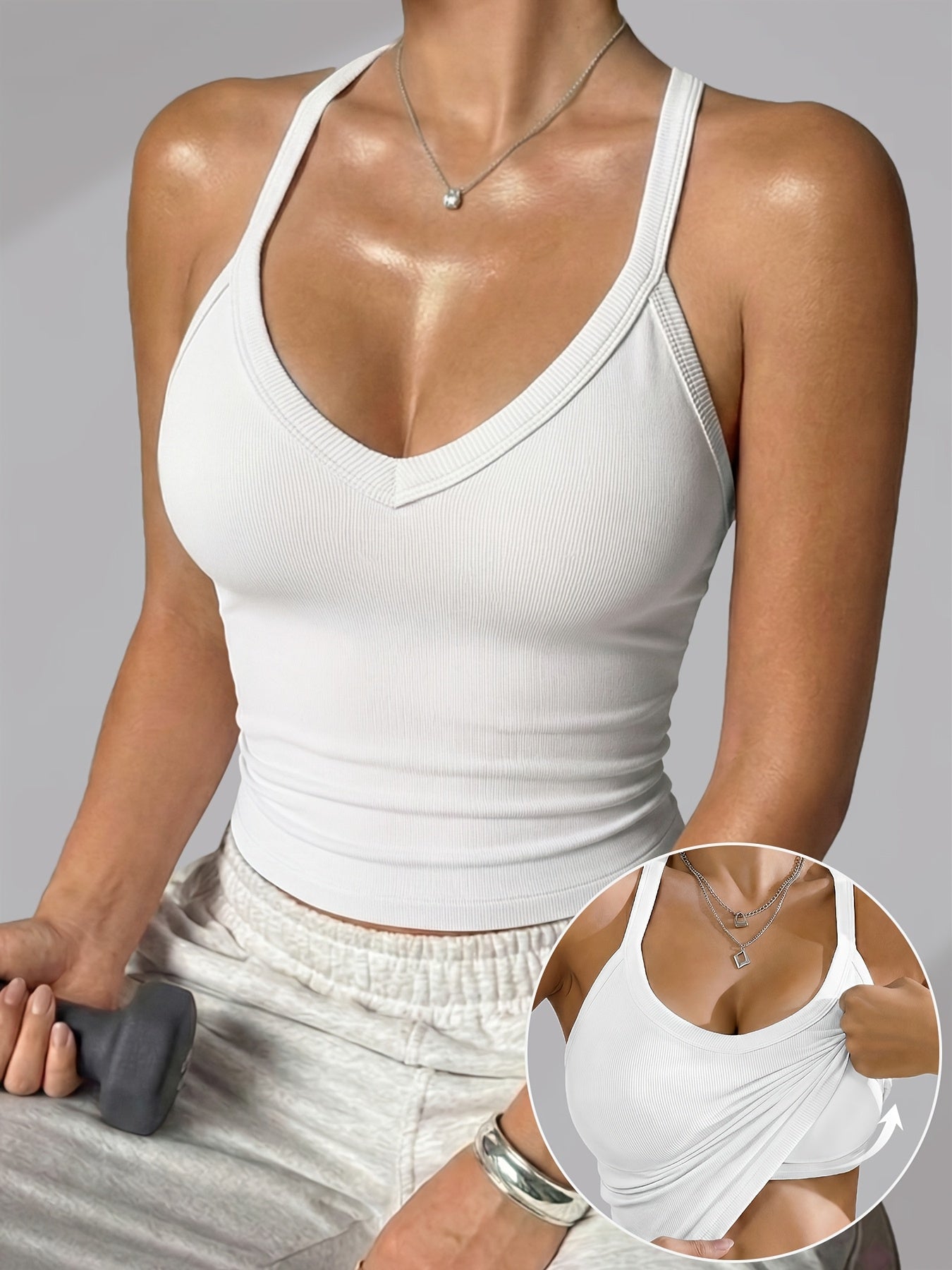 Women's Ribbed I-back Vest with Built-in Bra Pads, No Need to Wear a Bra, Gathers and Supports to Prevent Sagging, Can Be Worn as an Outer Layer or Undergarment, Suitable for Sports, Fitness, Daily Wear, and as a Base Top
