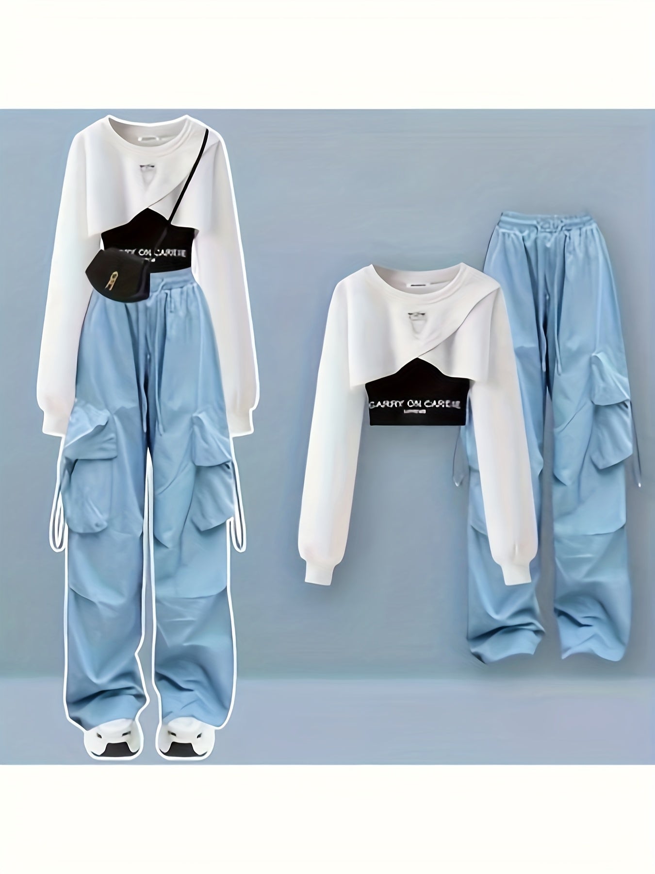 Viral Y2K 3pcs Ensemble | Cropped Hoodie, Cargo Pants, And Tank Top for Women - 2024 American Street Fashion