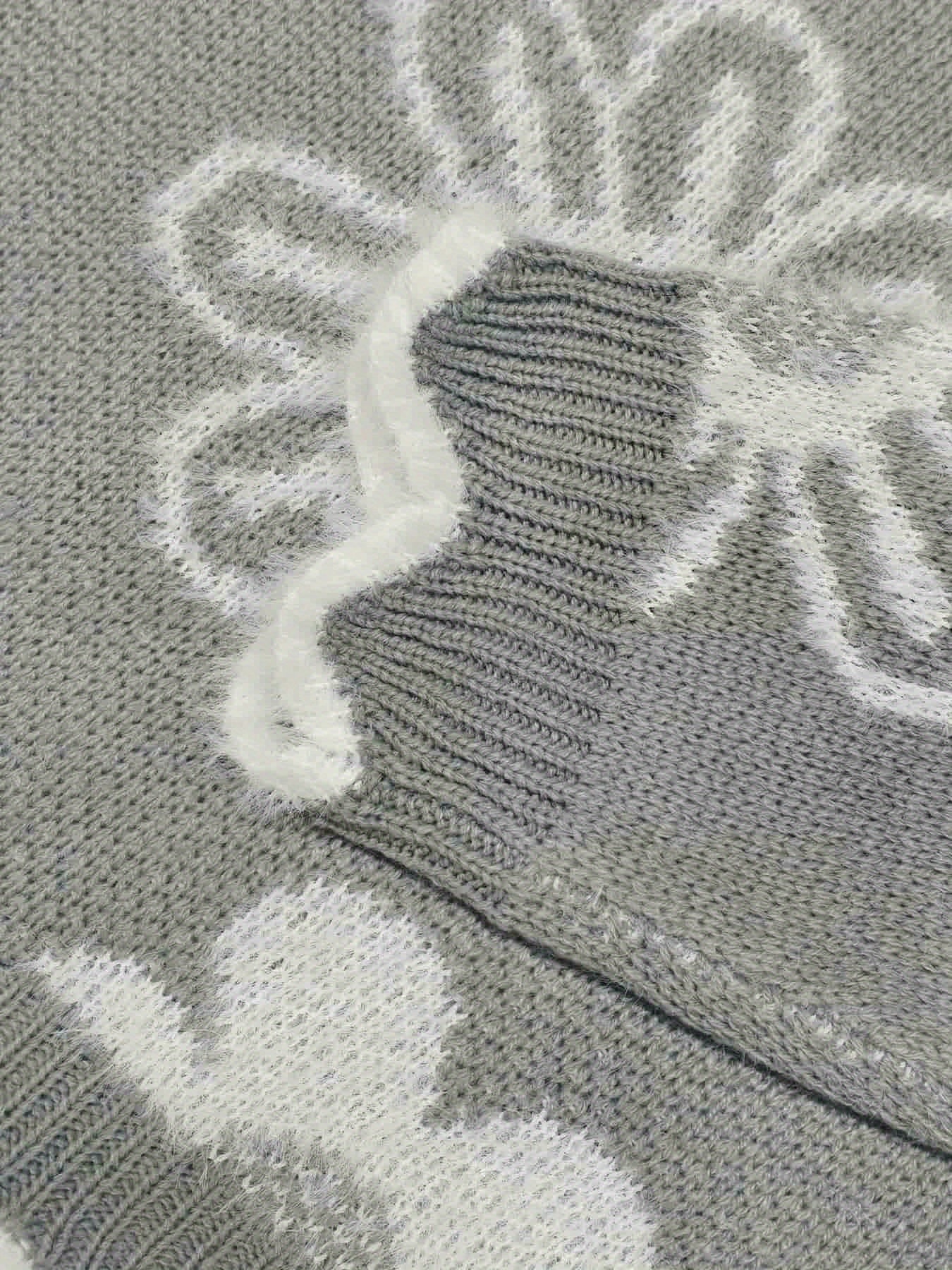 Plus Size - Plus Size - Plus Size - Women'S Plus Size V-Neck Sweater with Floral Pattern - Cozy Gray Long Sleeve Pullover, Casual Fall/Winter Wear, Relaxed Fit, Vneck Sweater