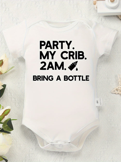 Unisex Cotton Romper for, Fun Letter Print, Soft Casual Round Neck Bodysuit, Perfect for Outdoor