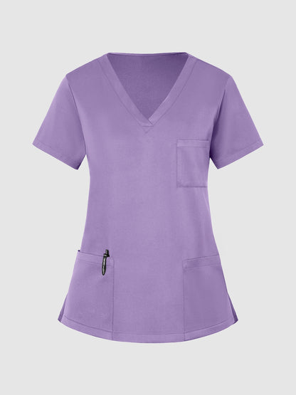 2pcs Set Of Women's V-neck Matte Breathable S Uniform Pocket Hand Washing Work Clothes Brush Hand Clothes Tying Feet Pants Set