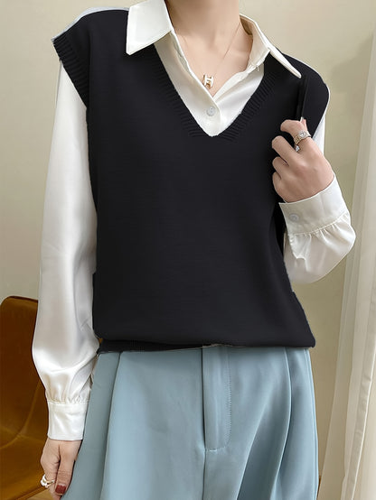 Cozy Womens Solid Knitted Sweater Vest - Soft V Neck Sleeveless Top For Chic Fall & Winter Layering - Versatile Casual Style