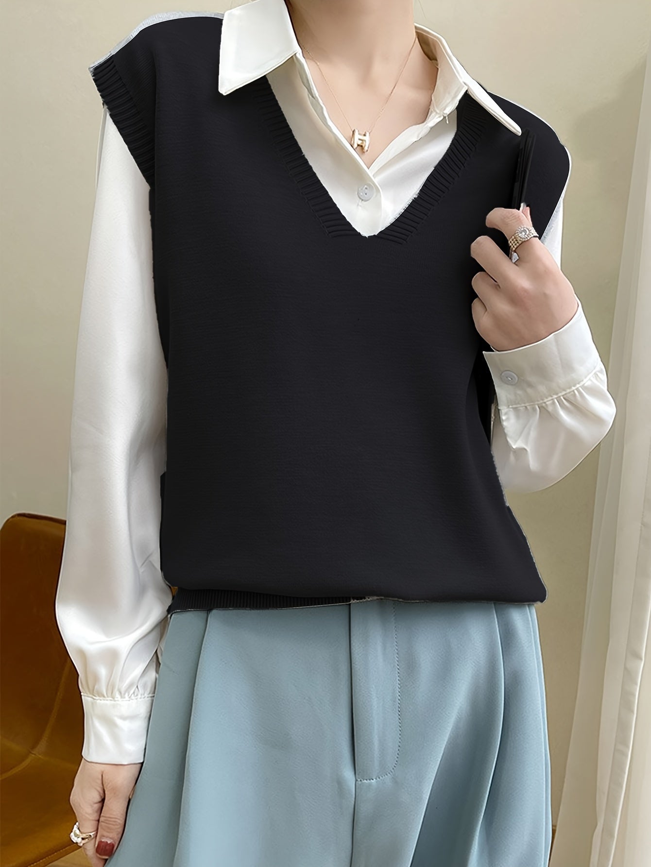 Cozy Womens Solid Knitted Sweater Vest - Soft V Neck Sleeveless Top For Chic Fall & Winter Layering - Versatile Casual Style