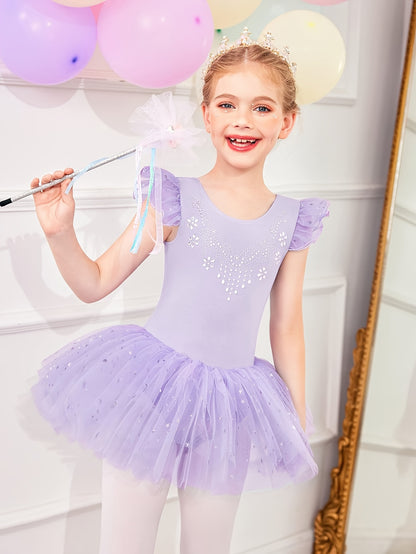 [Perfect Gift] Sweet Girls Ruffle Sleeve Ballet Skirted Leotard Shiny Dance Tutu Dresses for Ballet Gymnastics Performance, Perfect for Outdoor, All Seasons, Gift for Back-to-School Season, Beach Essentials, Perfect for Outdoor