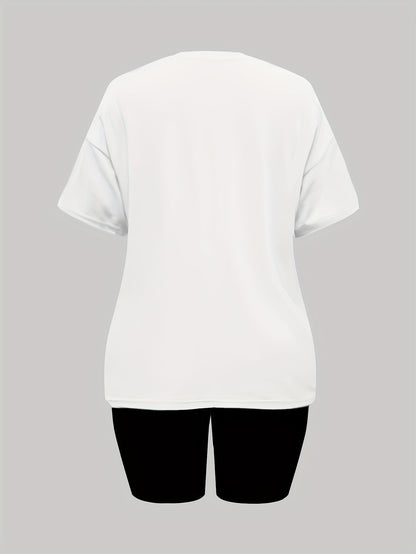 0314Gwen, a Casual Women'S Clothing Set Featuring a Heart Design, Includes a Short-Sleeved T-Shirt with a Round Neck And Fitted Shorts
